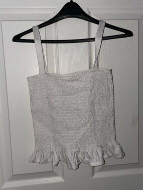 H&M White Smocked Ruffle Hem Tank Top - Classic Women's Summer Top